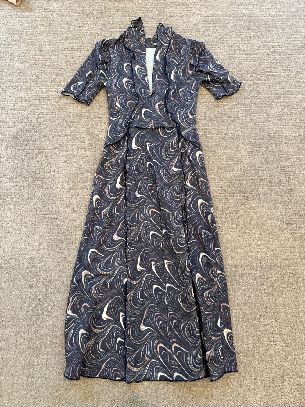 Sea New York Navy Swirl Midi Dress with Cream & Pink Accents - Picture 3 of 5